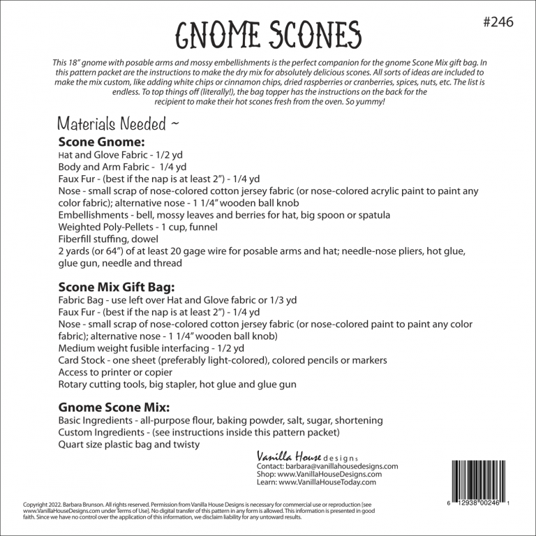 Patterns Scone P246 Gnome Scones - Vanilla House Designs